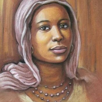 Painting titled "jeune fille africai…" by Prince Muana, Original Artwork, Pastel