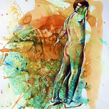 Painting titled "Homem" by Glaucia Gita, Original Artwork, Watercolor