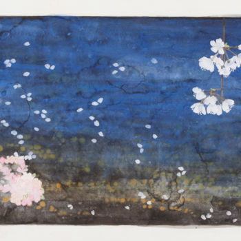Schilderij getiteld "Rivière de cerisier…" door Priscilla Moore, Origineel Kunstwerk, pigmenten Gemonteerd op Houten paneel