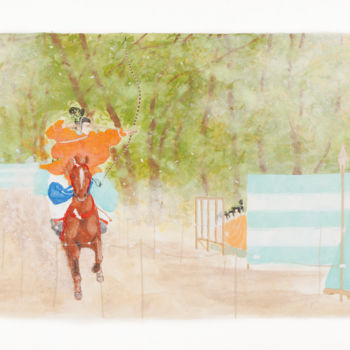Pintura intitulada "Tir au galop" por Priscilla Moore, Obras de arte originais, Pigmentos Montado em Painel de madeira