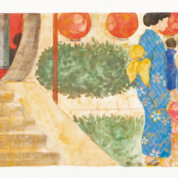 Картина под названием "Hanabi" - Priscilla Moore, Подлинное произведение искусства, Пигменты Установлен на Деревянная панель
