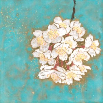 Painting titled "Sakura Pompom" by Priscilla Moore, Original Artwork, Pigments Mounted on Wood Panel