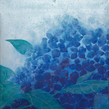 Malarstwo zatytułowany „Ajisai” autorstwa Priscilla Moore, Oryginalna praca, Pigmenty Zamontowany na Panel drewniany