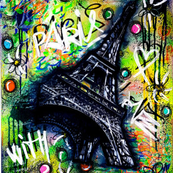 Peinture intitulée "Tableau Tour Eiffel…" par Priscilla Vettese, Œuvre d'art originale, Bombe aérosol Monté sur Châssis en b…