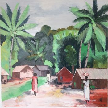 Painting titled "village-en-brousse-…" by Priscille Amatulli, Original Artwork, Oil