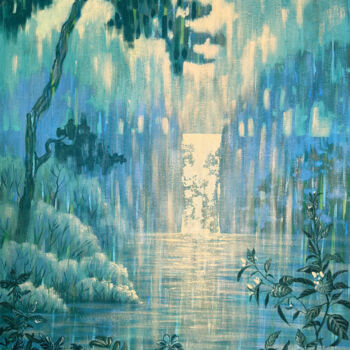 Painting titled "Moon Waterfall" by Ekaterina Prisich, Original Artwork, Acrylic