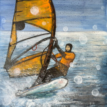 Malerei mit dem Titel "Windsurfer" von Priska Heri Monjé, Original-Kunstwerk, Acryl