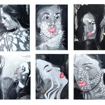 Pintura titulada "face (Set of 6 diff…" por Pritam Priyalochan, Obra de arte original, Tinta