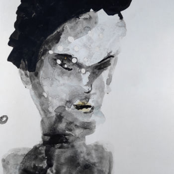 Schilderij getiteld "Face 0" door Pritam Priyalochan, Origineel Kunstwerk, Inkt