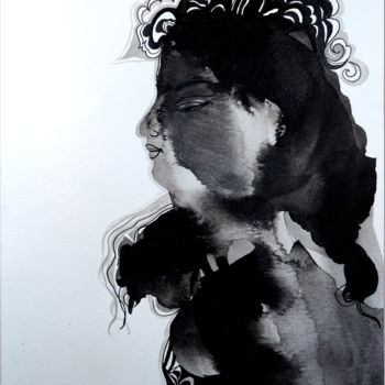 Malerei mit dem Titel "Face 1" von Pritam Priyalochan, Original-Kunstwerk, Tinte