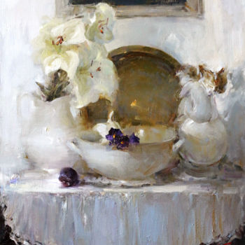 Painting titled "White Still Life" by Angelika Privalikhina, Original Artwork, Oil