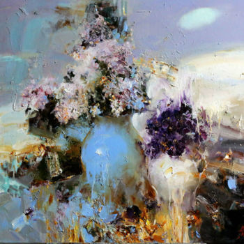Painting titled "Lilacs and Violets" by Angelika Privalikhina, Original Artwork, Oil