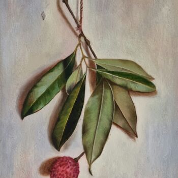Painting titled "Litchi with Leaves…" by Priyanka Singh, Original Artwork, Oil