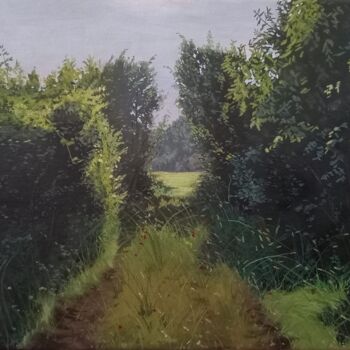 Painting titled "Way to the field" by Prokaj Dávid, Original Artwork, Oil