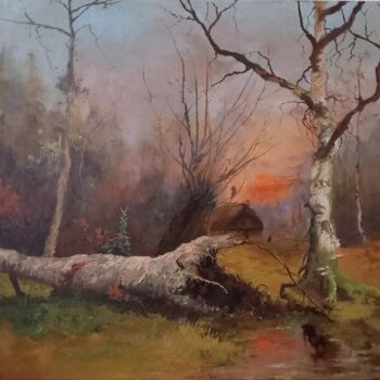 Peinture intitulée "Fallen tree on the…" par Prokaj Dávid, Œuvre d'art originale, Huile
