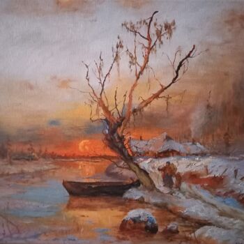 Schilderij getiteld "Moring winter view" door Prokaj Dávid, Origineel Kunstwerk, Olie