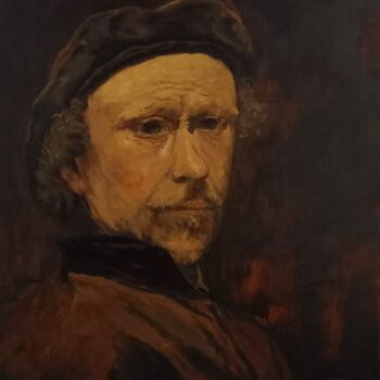Schilderij getiteld "Rembrandt portrait" door Prokaj Dávid, Origineel Kunstwerk, Olie