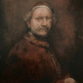 Schilderij getiteld "Rembrandt portrait…" door Prokaj Dávid, Origineel Kunstwerk, Olie Gemonteerd op Frame voor houten branc…