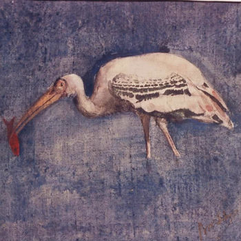 Painting titled "painted stork" by Prodip Kumar Sengupta, Original Artwork, Watercolor