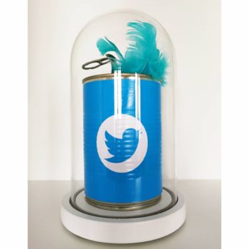 Sculpture titled "Canned Twitter" by Canned, Original Artwork, Metals