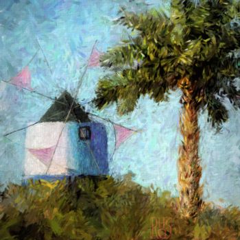 Digitale Kunst mit dem Titel "Algarve - Windmühle" von Horst Rosenberger, Original-Kunstwerk, Digitale Malerei