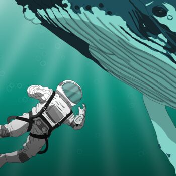 Digital Arts titled "Astronaut im Ocean" by Promontart, Original Artwork, Digital Painting