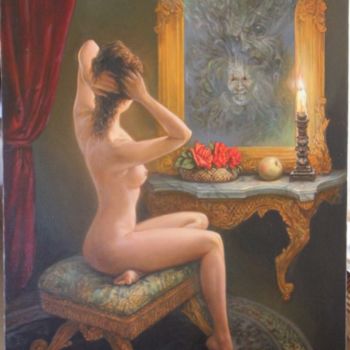Pittura intitolato "Woman at the mirror" da Gennadiy Protsko, Opera d'arte originale, Olio