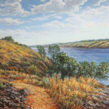 Painting titled "coast of Khortytsia" by Gennadiy Protsko, Original Artwork, Oil