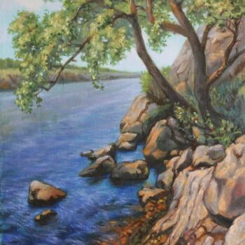 Painting titled "Dnepr River" by Gennadiy Protsko, Original Artwork, Oil
