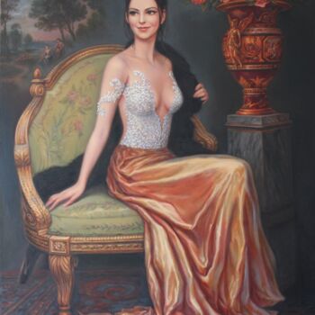 Pittura intitolato "portrait of a girl…" da Gennadiy Protsko, Opera d'arte originale, Olio