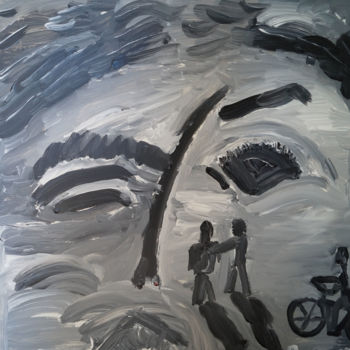 Peinture intitulée "Portrait au vélo" par Amaury Prouvost, Œuvre d'art originale, Acrylique