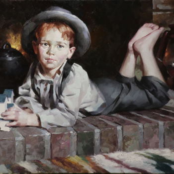 Painting titled "Present. Red boy" by Yuri Pryadko, Original Artwork, Oil