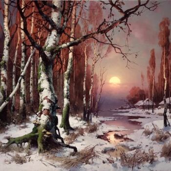 Pintura intitulada "Winter Night" por Yuri Pryadko, Obras de arte originais, Óleo