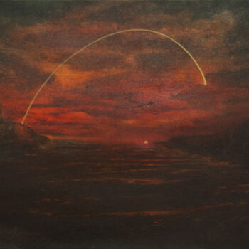 「Midnight Sun」というタイトルの絵画 Przemek Kretによって, オリジナルのアートワーク, オイル ウッドストレッチャーフレームにマウント