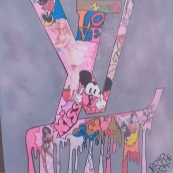 Painting titled "Pink lady LV" by Pszart, Original Artwork, Acrylic Mounted on Wood Stretcher frame
