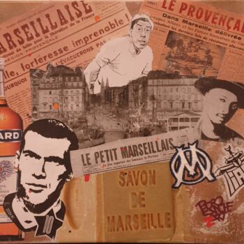 Collages intitolato "Le petit Marseillais" da Pszart, Opera d'arte originale, Collages Montato su Telaio per barella in legno