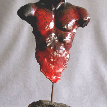 Sculpture titled "RED MALE TORSO" by Puchi, Original Artwork, Ceramics