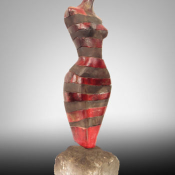 Escultura intitulada "TORSO RED AND BLACK" por Puchi, Obras de arte originais, Cerâmica