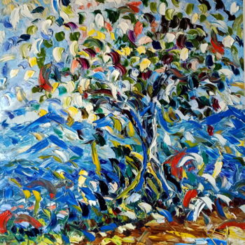 Pittura intitolato "Montagne blu" da Puliafico, Opera d'arte originale, Olio