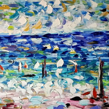 Painting titled "Blu Spuma" by Puliafico, Original Artwork, Oil