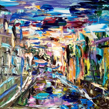 Картина под названием "Oltre il canale" - Puliafico, Подлинное произведение искусства, Масло Установлен на Деревянная рама д…
