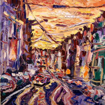 Pittura intitolato "city-50x60-olio-su-…" da Puliafico, Opera d'arte originale