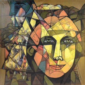 Malerei mit dem Titel "face1" von Pulkesh Mandal, Original-Kunstwerk, Acryl