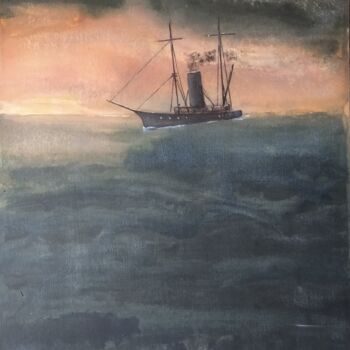 Painting titled "Old steamer.." by Sergei Bogoliubov, Original Artwork, Acrylic
