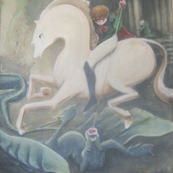 Pintura titulada "Битва с зеленым Зми…" por Sergei Bogoliubov, Obra de arte original