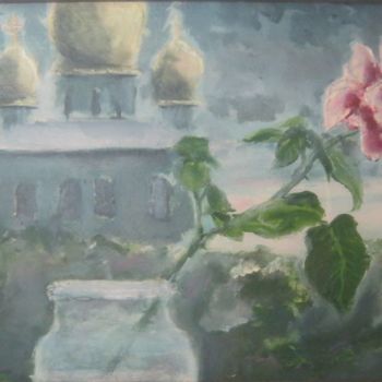Schilderij getiteld "Цветок на окне.." door Sergei Bogoliubov, Origineel Kunstwerk, Olie