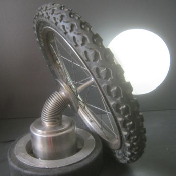 Sculpture titled "Biker table lamp.." by Sergei Bogoliubov, Original Artwork, Metals