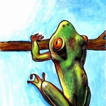 Pintura titulada "Frog Hanging on Bra…" por Punit Vaidya, Obra de arte original