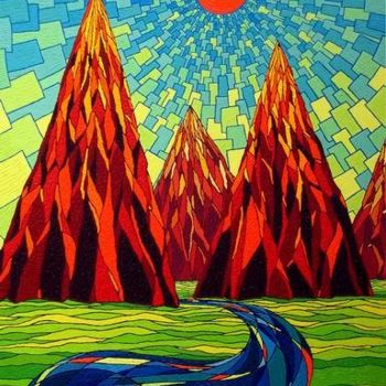 Painting titled "Sun, Mountains, and…" by Punit Vaidya, Original Artwork, Oil