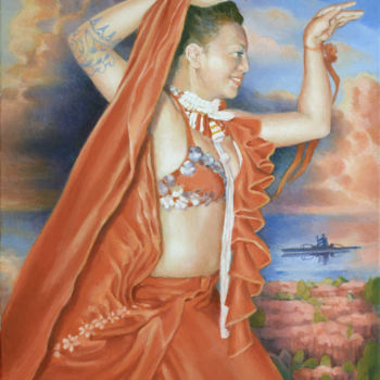 Painting titled "Dancer in Red" by Daniela Viecelli Ianculescu, Original Artwork, Acrylic Mounted on Wood Stretcher frame